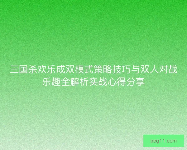 三国杀欢乐成双模式策略技巧与双人对战乐趣全解析实战心得分享