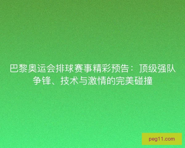 巴黎奥运会排球赛事精彩预告：顶级强队争锋、技术与激情的完美碰撞